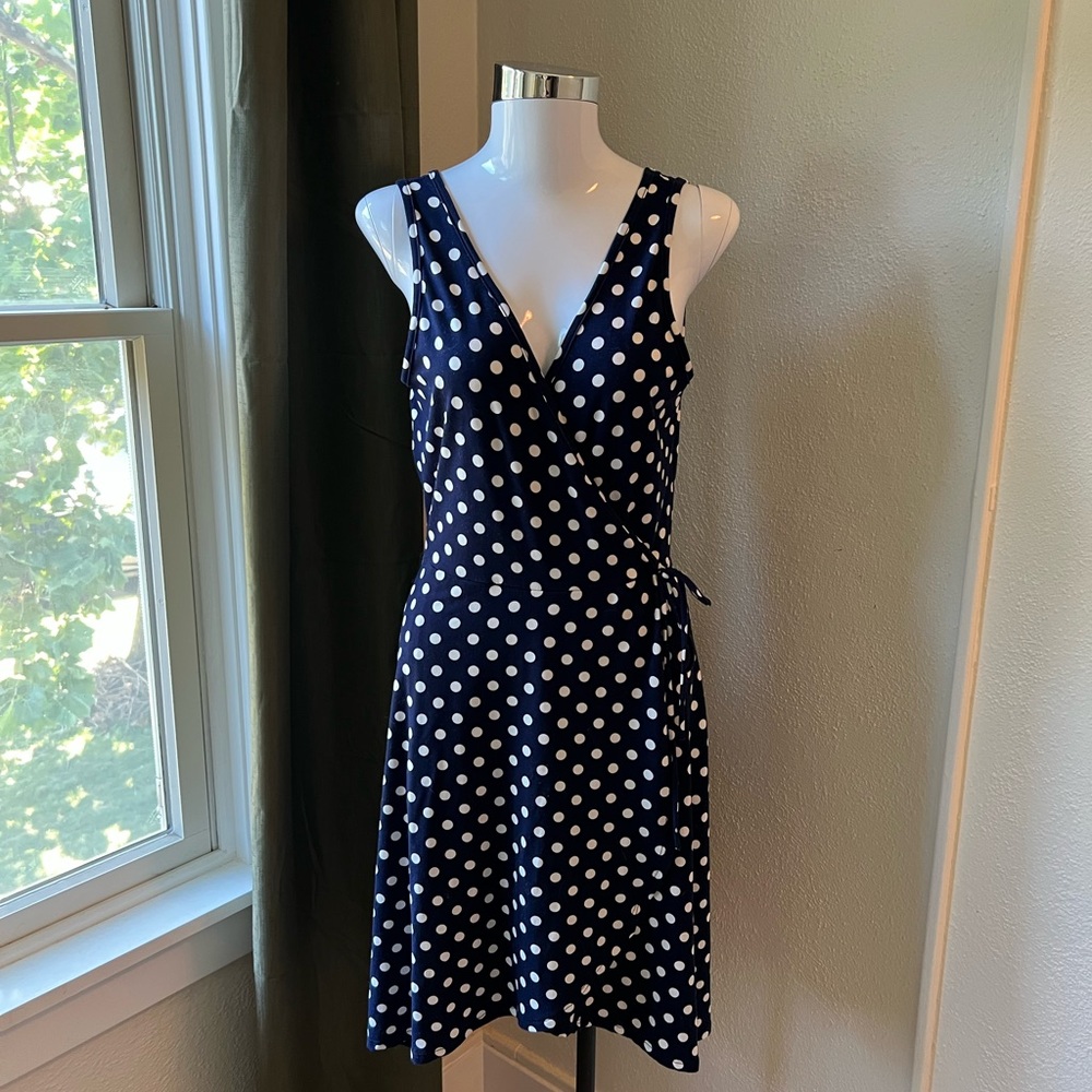 Caution to the Wind Navy Polka Dot Dress